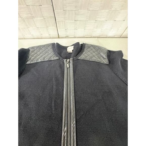 "CHICOS" 100% Cotton Zip Sweater Shacket SZ 3 (16) Faux Quilted Leather Office - Picture 5 of 9